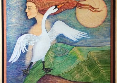 Leda and the Swan by Sally Williams, Oil on Wooden Panel, 50cm x 50cm