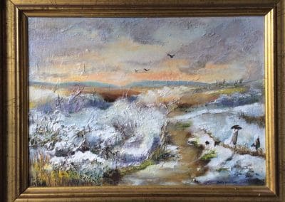 Snowfall in the Dunes by Sally Williams, Oil on Board, 33cm x 25cm